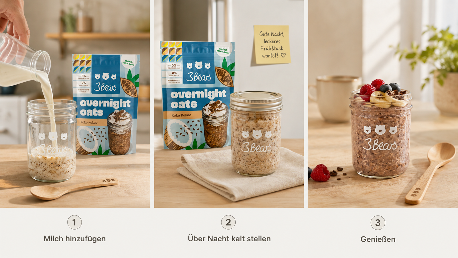 3Bears Overnight Oats in drei Schritten zubereiten