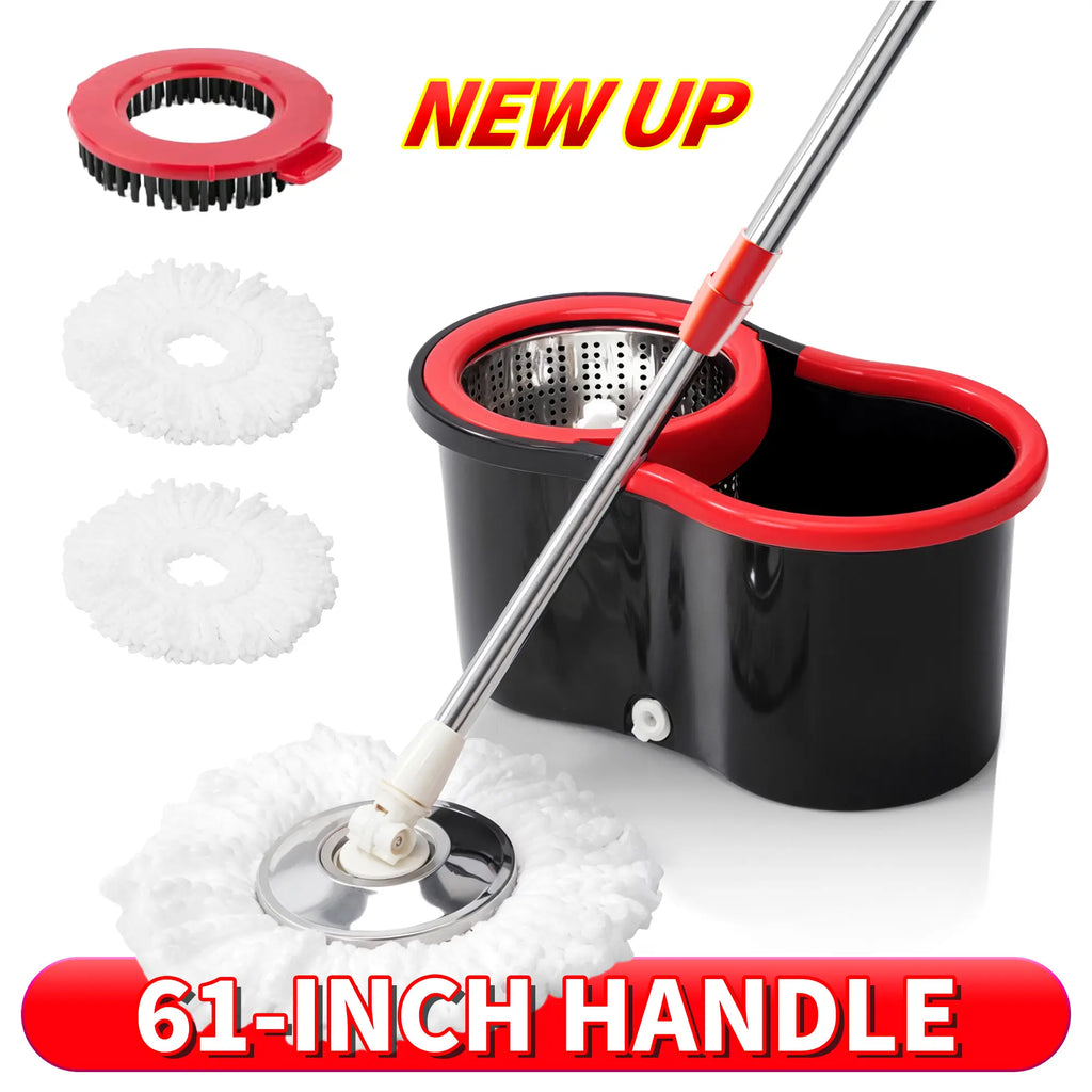 Spin Mop & Bucket System with Hands-Free Wringer (155cm Stainless Steel Handle)