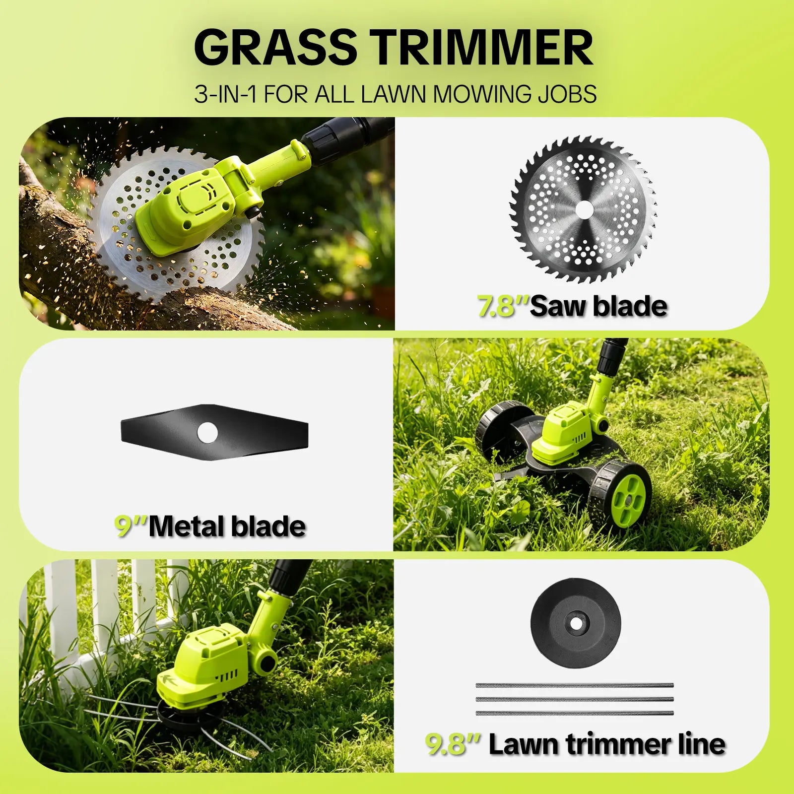 SEESE 3-in-1 Cordless Lawn Mower | 21V Battery Kit – Trimmer, Edger & Mower Combo, Lightweight for Small to Medium Yards