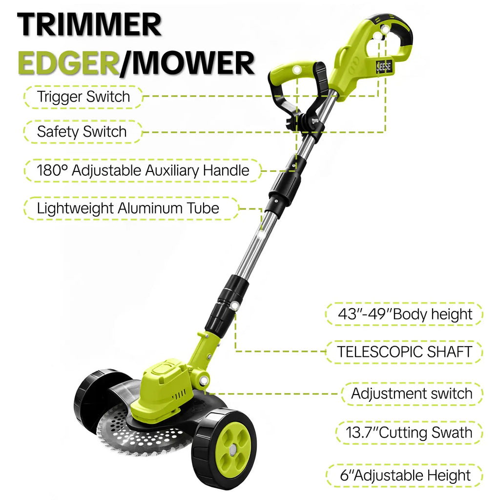 SEESE 3-in-1 Cordless Lawn Mower | 21V Battery Kit – Trimmer, Edger & Mower Combo, Lightweight for Small to Medium Yards