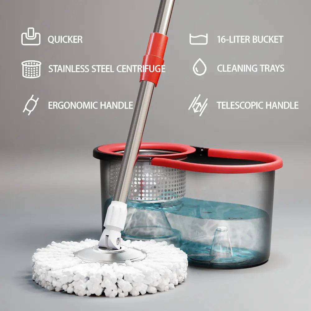 Spin Mop & Bucket System with Hands-Free Wringer (155cm Stainless Steel Handle)