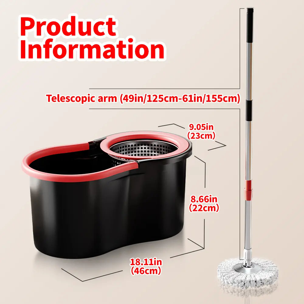 Spin Mop & Bucket System with Hands-Free Wringer (155cm Stainless Steel Handle)