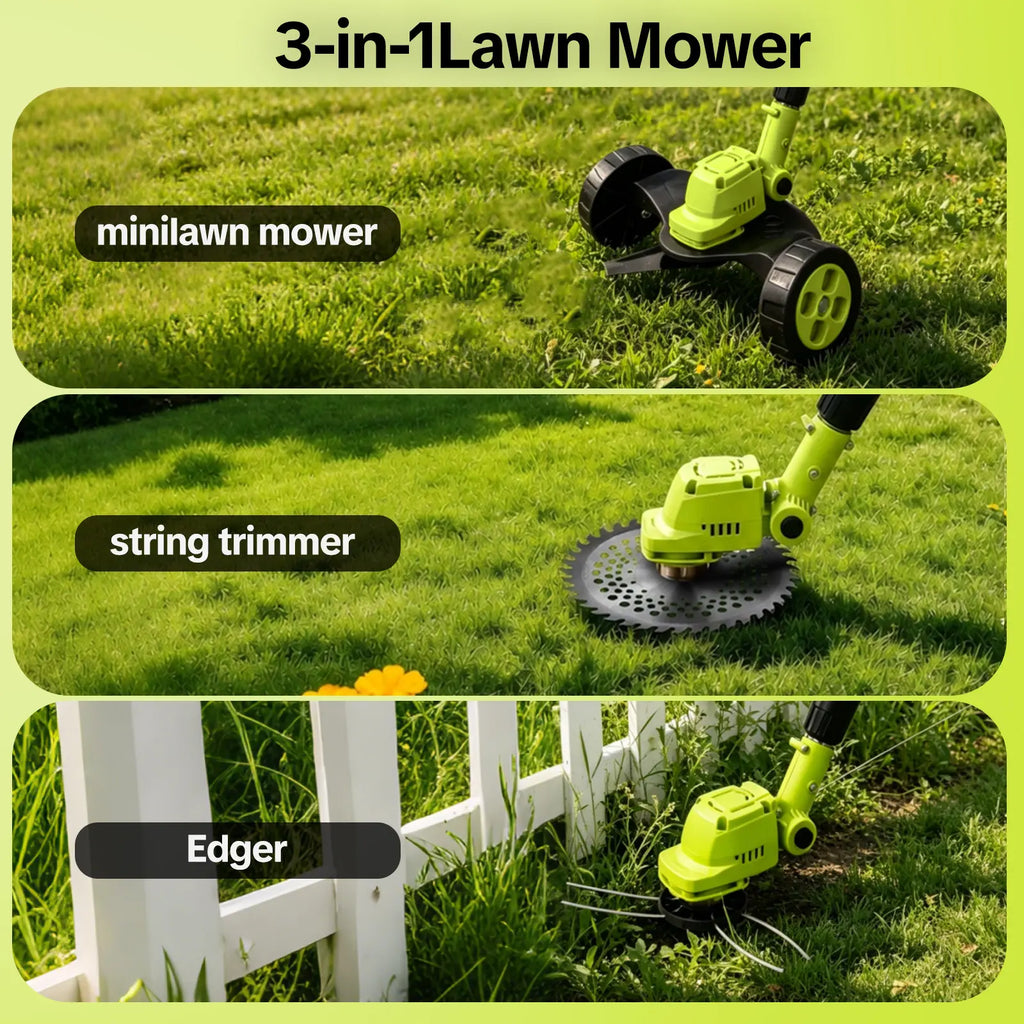 SEESE 3-in-1 Cordless Lawn Mower | 21V Battery Kit – Trimmer, Edger & Mower Combo, Lightweight for Small to Medium Yards