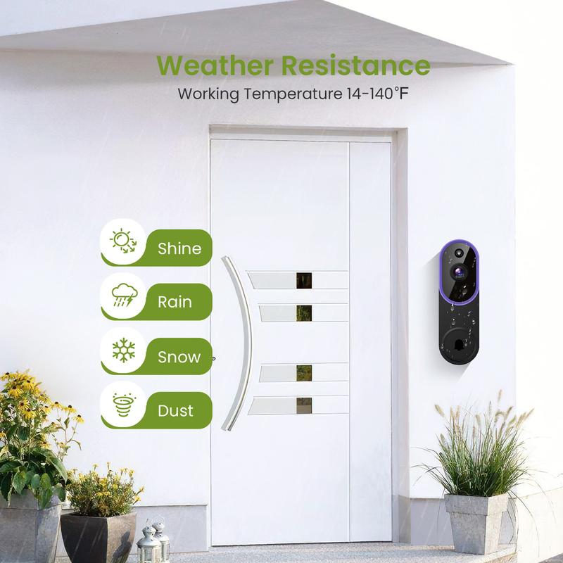 Wireless Video Doorbell Camera | 1080P HD with AI Human Detection, Night Vision & Two-Way Audio – No Wiring, Battery Powered