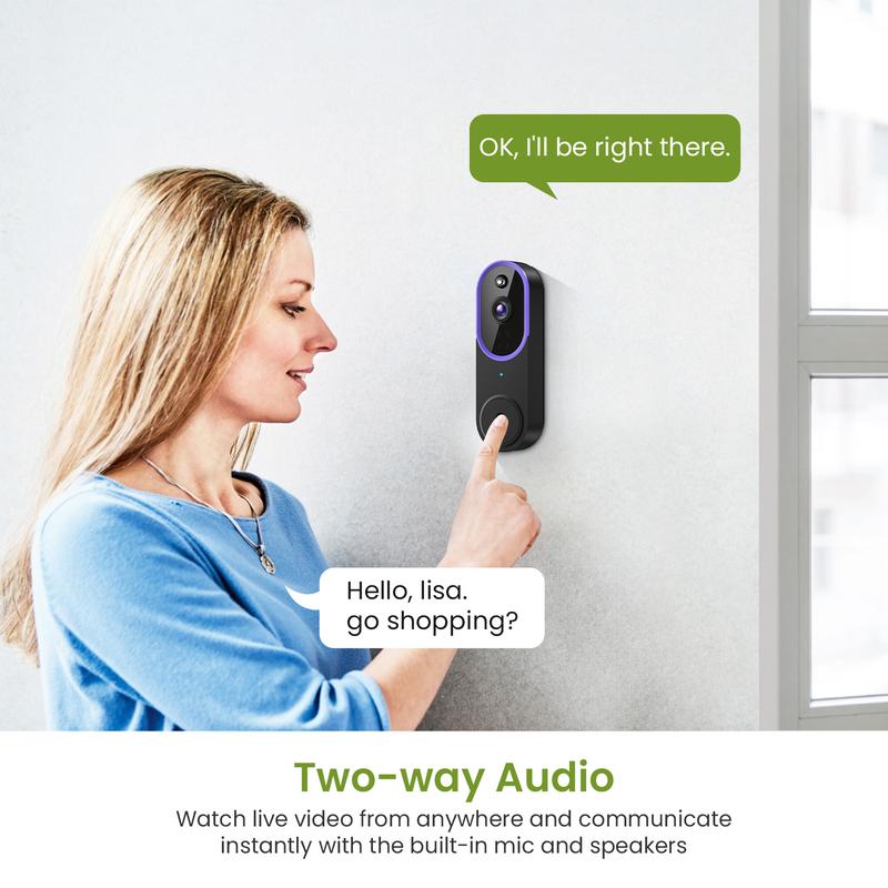 Wireless Video Doorbell Camera | 1080P HD with AI Human Detection, Night Vision & Two-Way Audio – No Wiring, Battery Powered