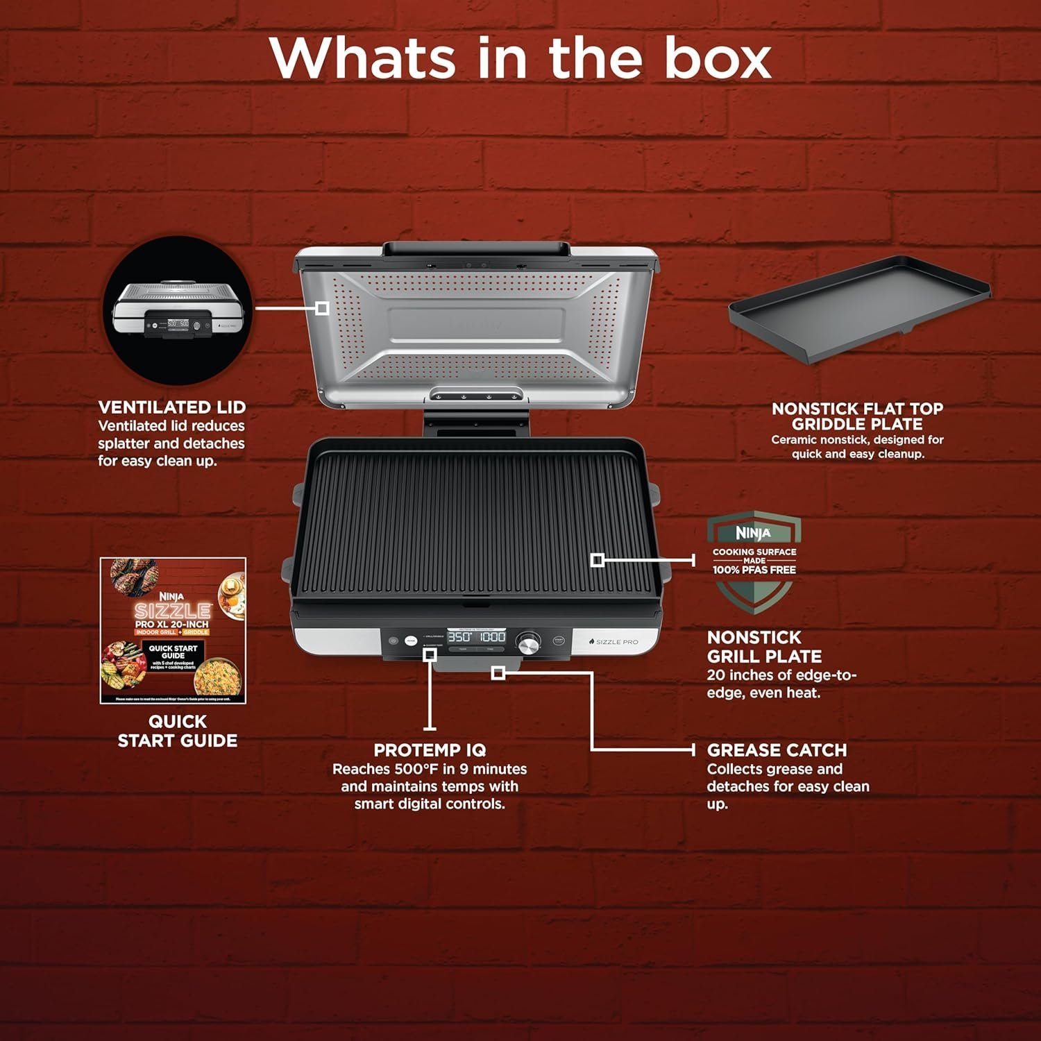 Ninja Sizzle Pro XL Indoor Grill & Flat Plate – Non-Stick Ceramic Plates, Detachable Lid, Grease Catch & Recipe Guide (Silver/Black GX101UK) – Bild 9